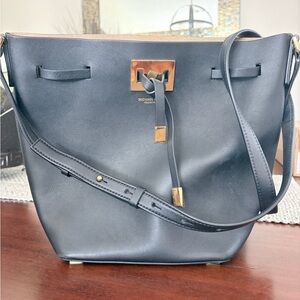 Michael Kors Collection Black Leather Shoulder Bag with Gold Hardware